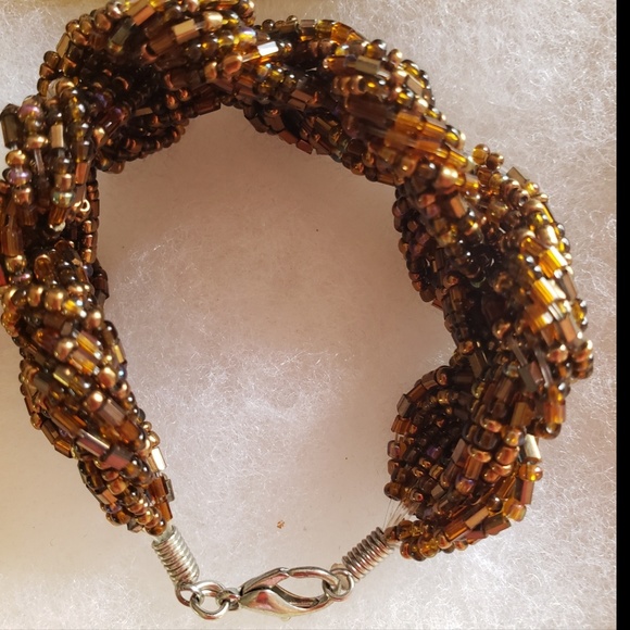 Handcrafted 6” Seed Beaded Triple Braided Bracelet - Picture 2 of 6
